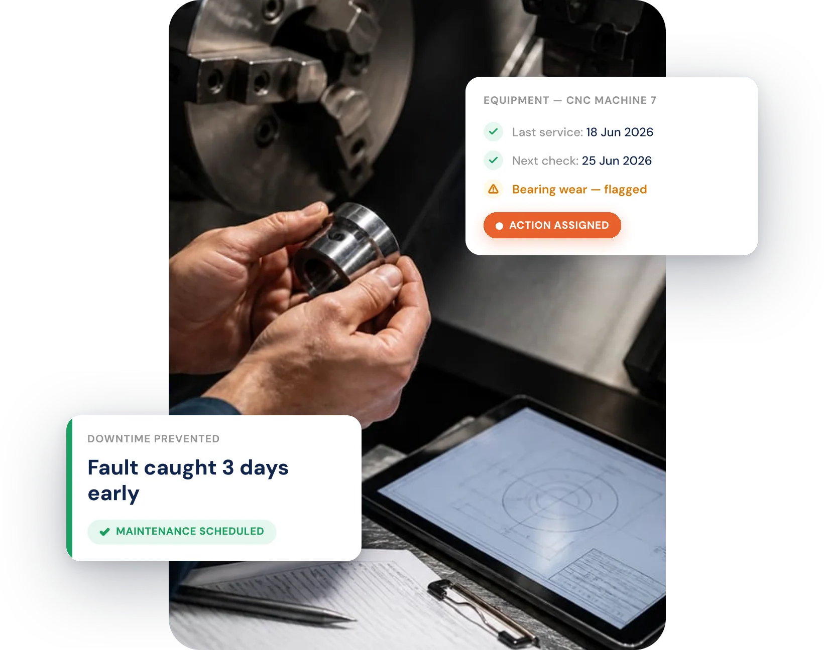 Predictive maintenance flagging bearing wear on CNC Machine 7 three days early