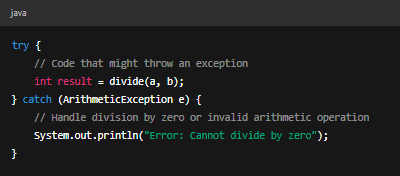 Java try-catch block example for ArithmeticException
