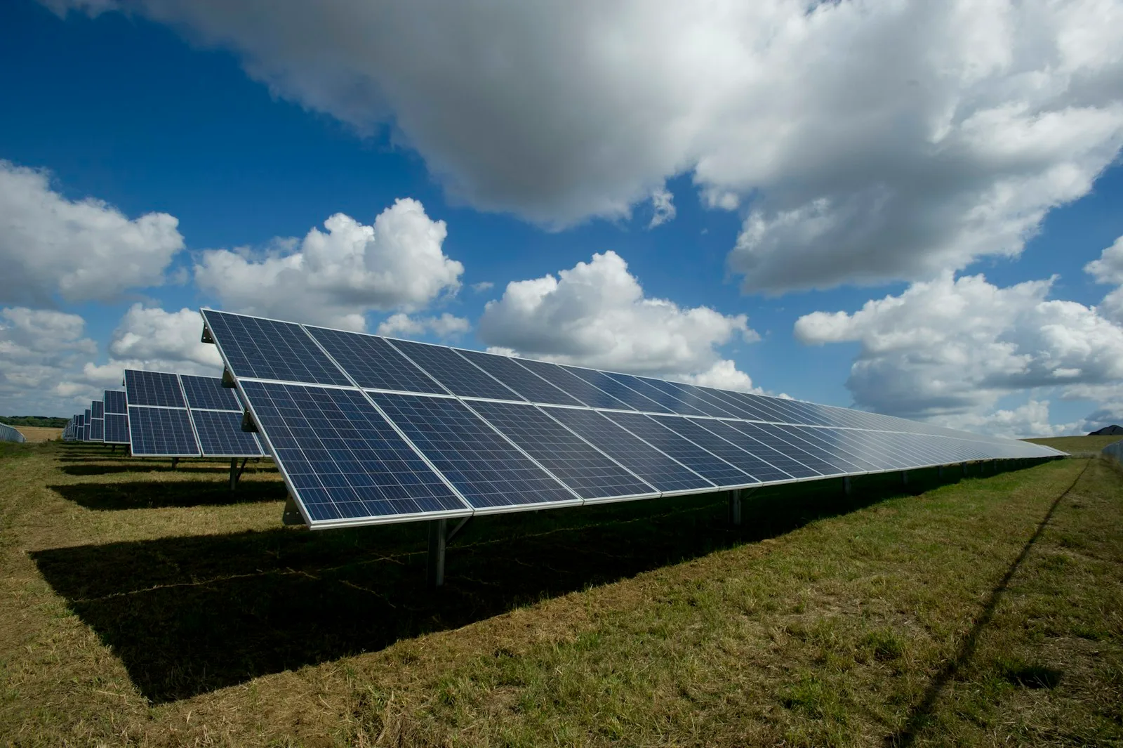 Solar panels with battery storage at twilight