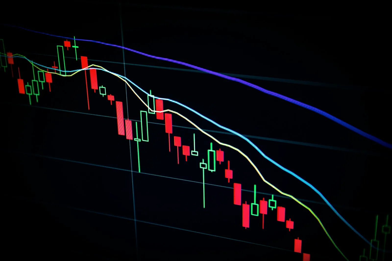 Trading desk with market data screens