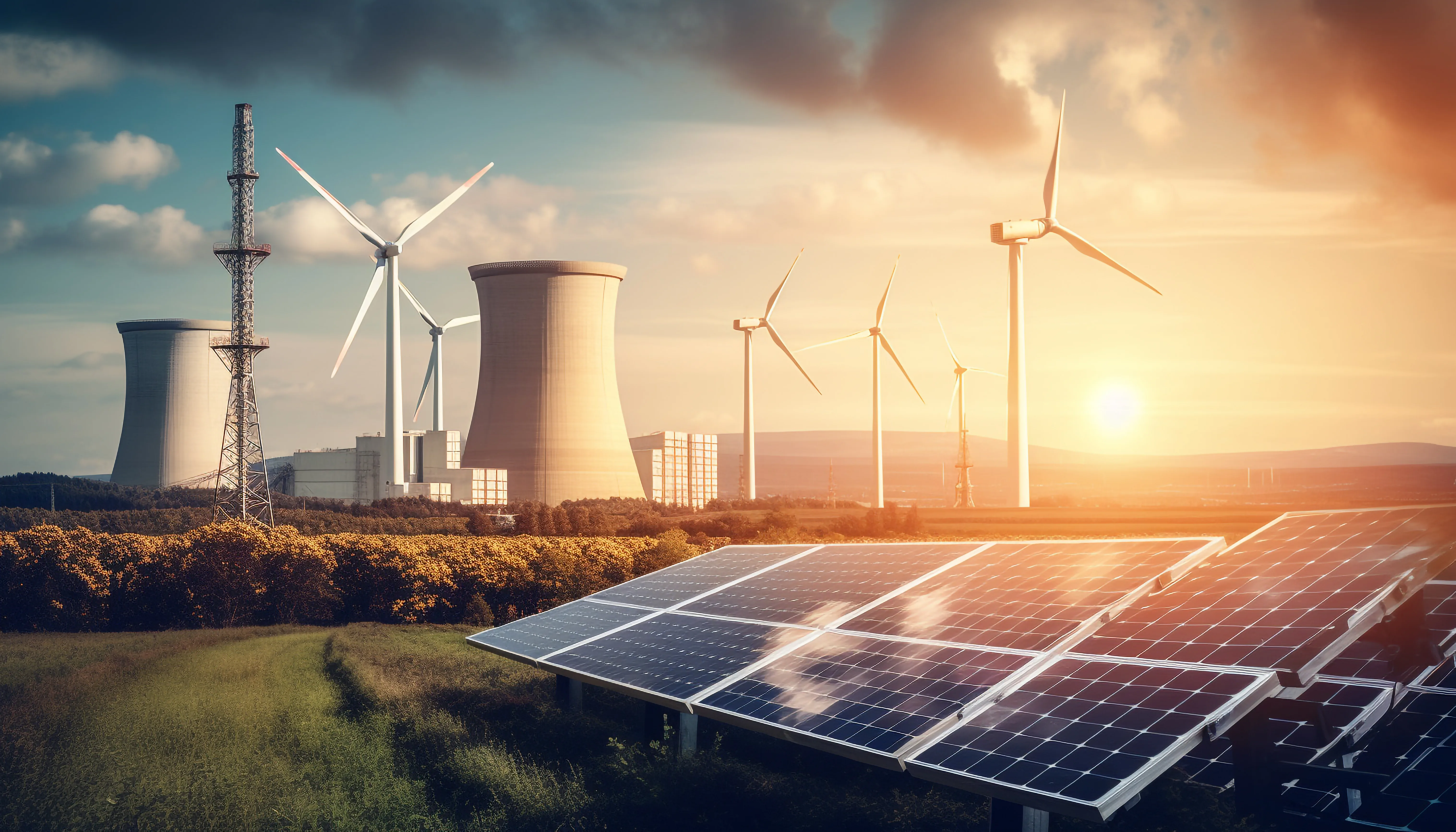 Wind and solar energy generation feeding a smart grid