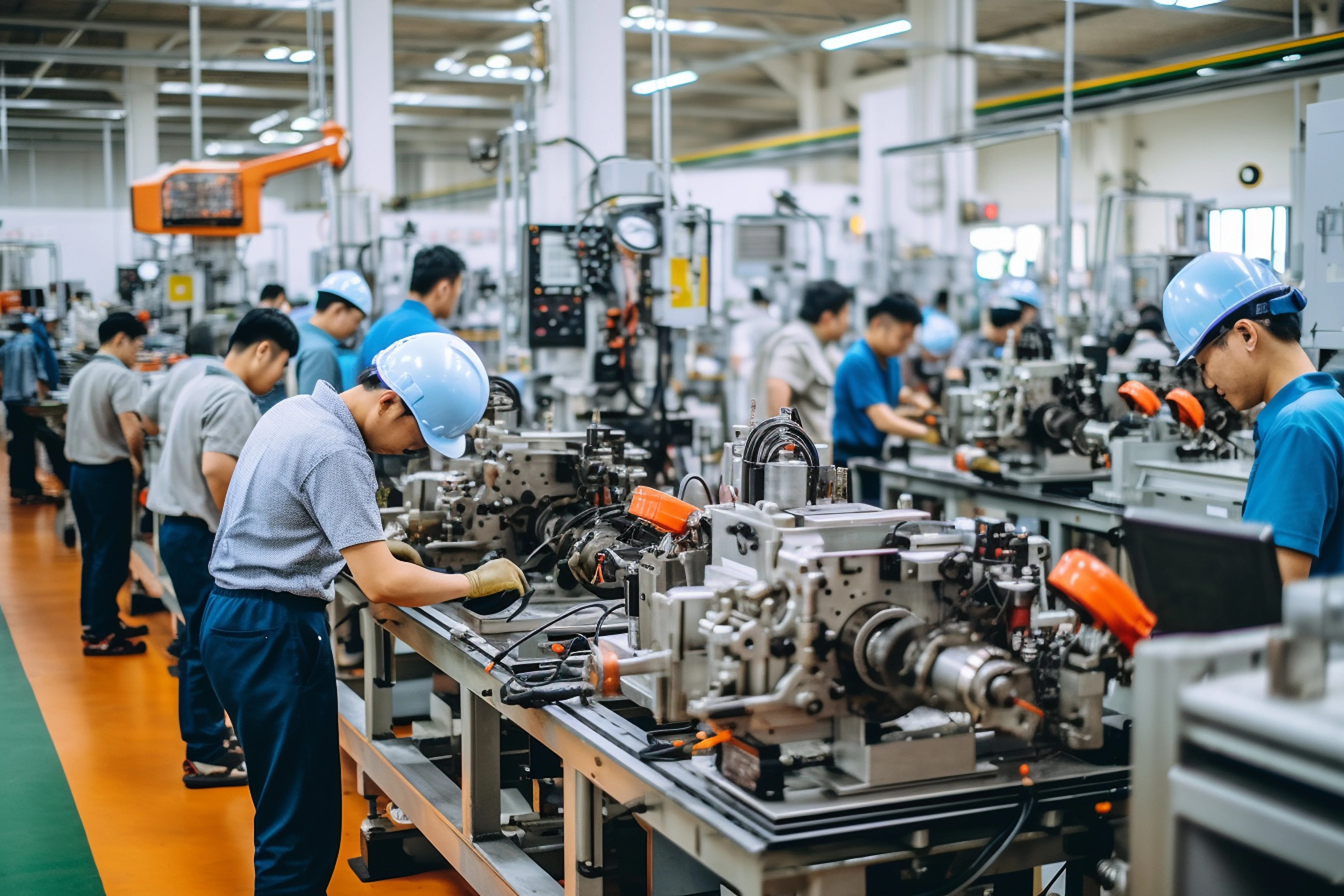 Connected assembly line in a modern manufacturing plant