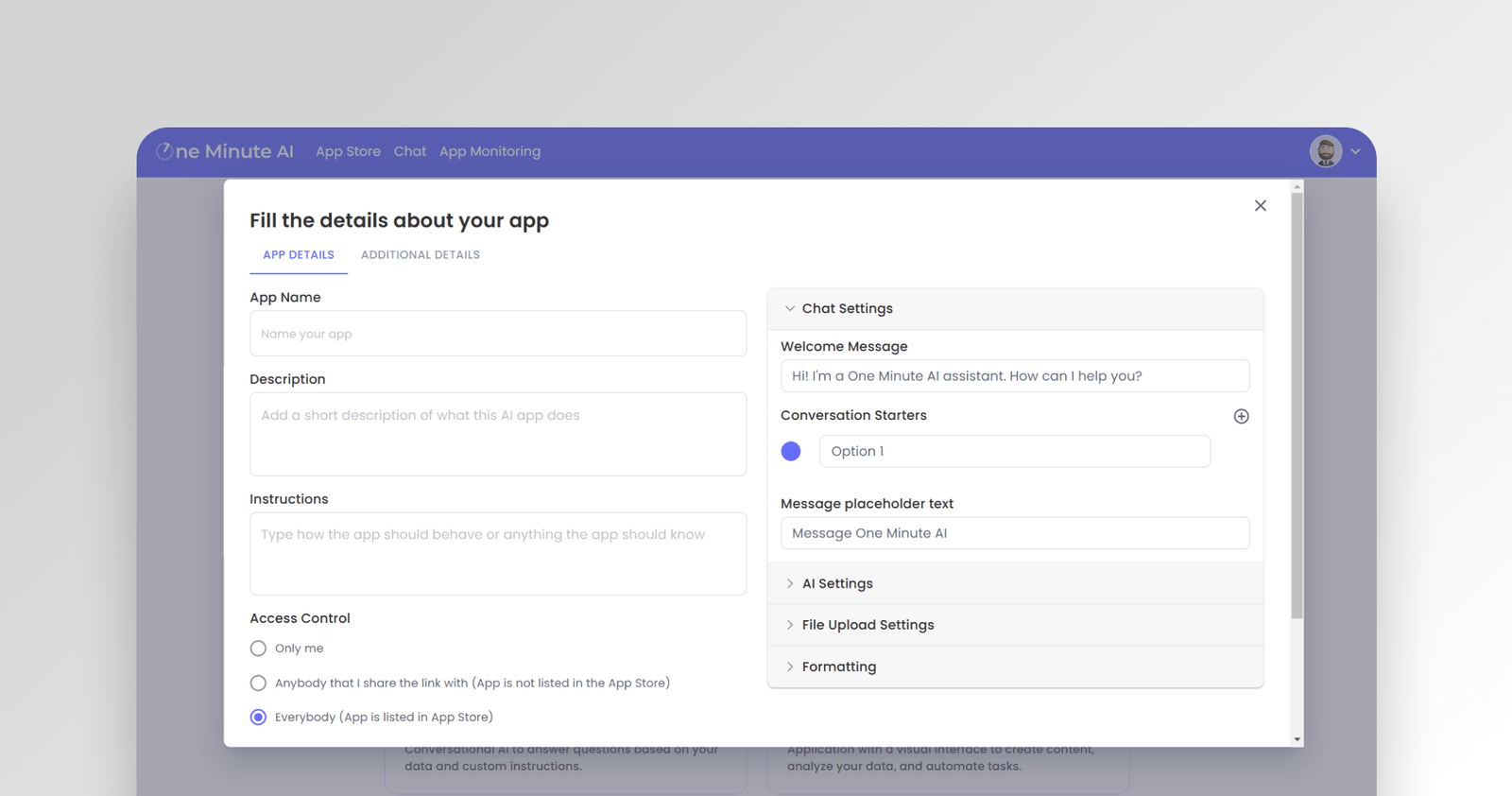 OneMinuteAI interface